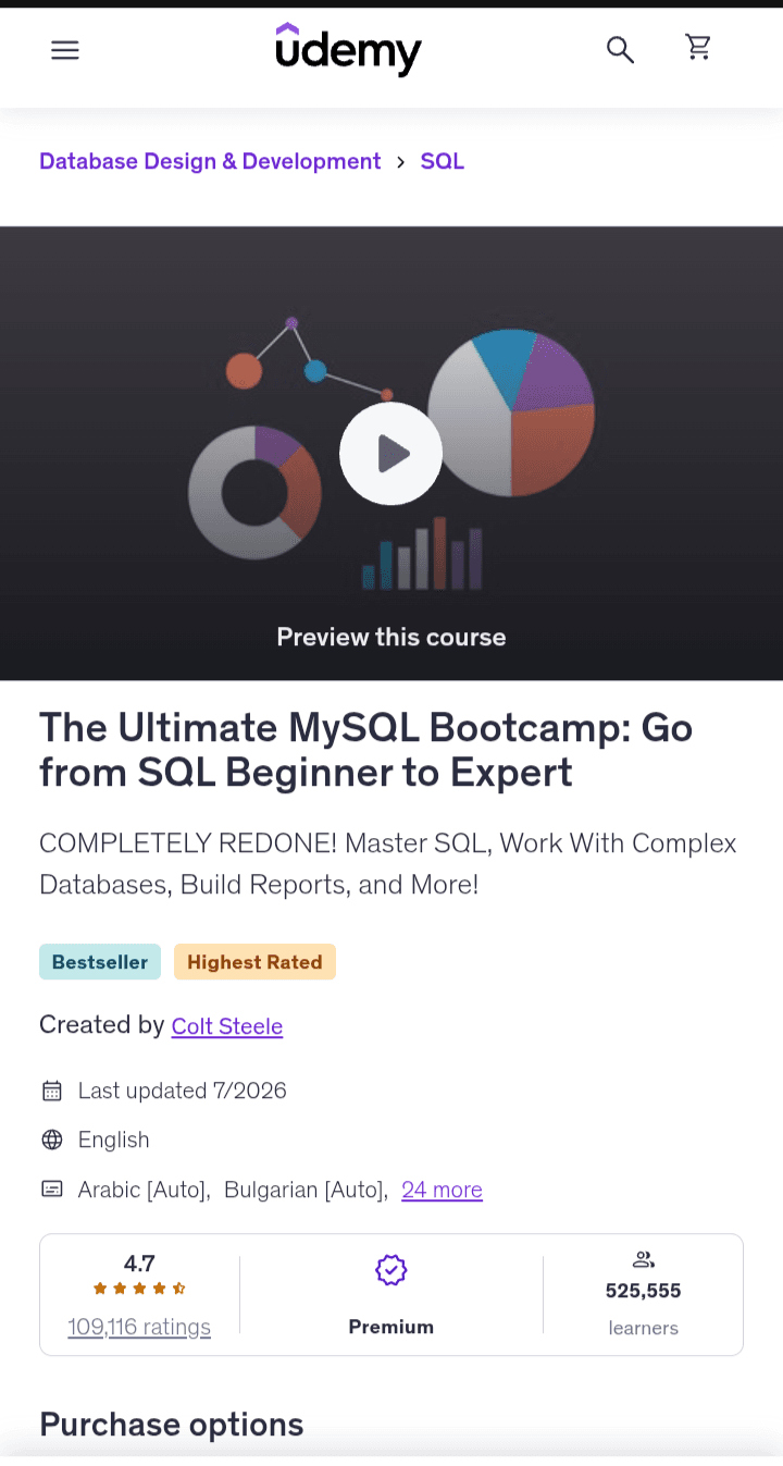 The Ultimate MySQL Bootcamp: Go from SQL Beginner to Expert (Udemy)