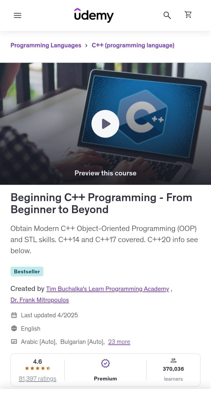 Beginning C++ Programming – From Beginner to Beyond – Udemy Beginning C++ Programming – From Beginner to Beyond – Udemy