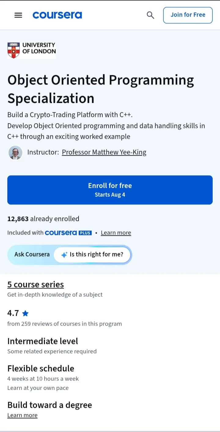 Object Oriented Programming Specialization – Coursera