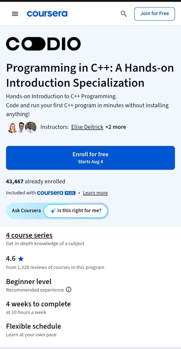 Programming in C++: A Hands-on Introduction – Coursera Programming in C++: A Hands-on Introduction – Coursera