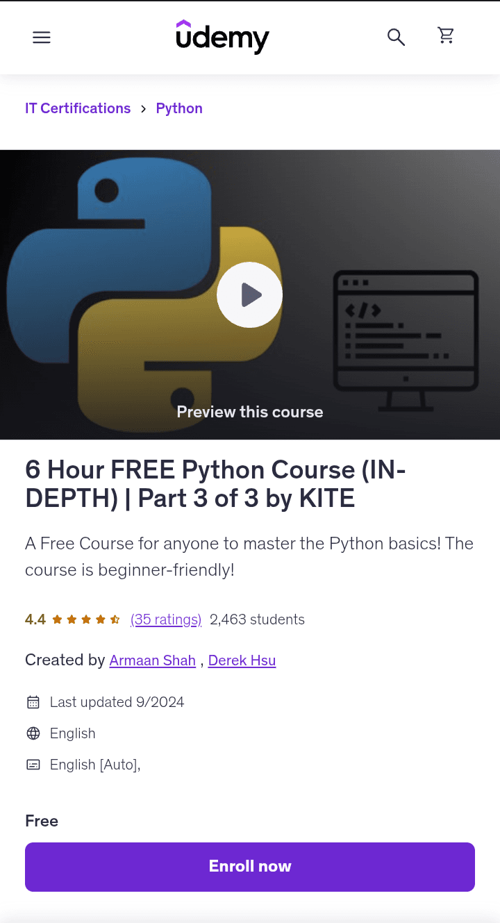 6 Hour Free Python Course 6 Hour Free Python Course